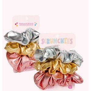 Set Of 3 Metallic Scrunchies In Gold Silver & Pink By Talking Out Of Turn